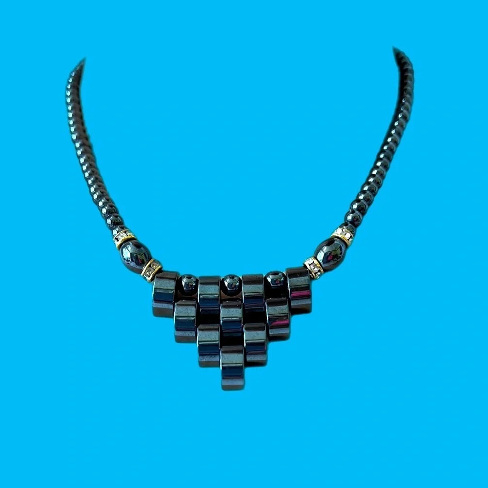 Hematite Pyramid Statement Necklace. Beautiful Gr… - image 1